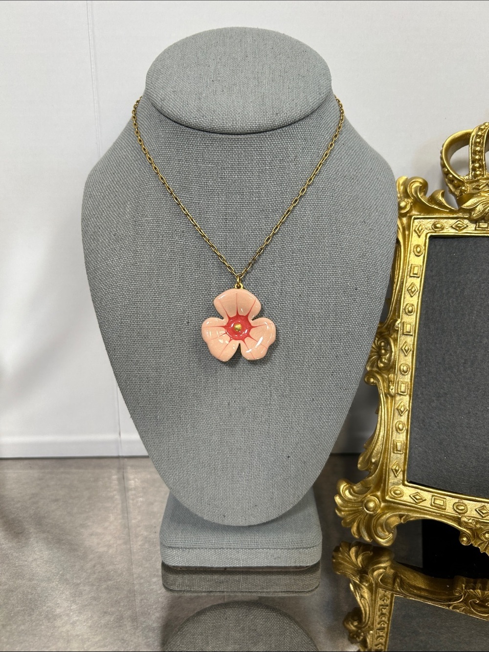 Pilgrim Gold-Tone Necklace with Pink Flower Pendant